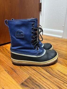 Sorel Womens 1964 Premium Black Blue Canvas Rubber Waterproof Snow Boots 6.5